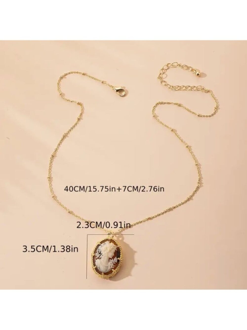 Amber Cameo Pendant Necklace on 16-18" Gold Tone Chain - Picture 3 of 3